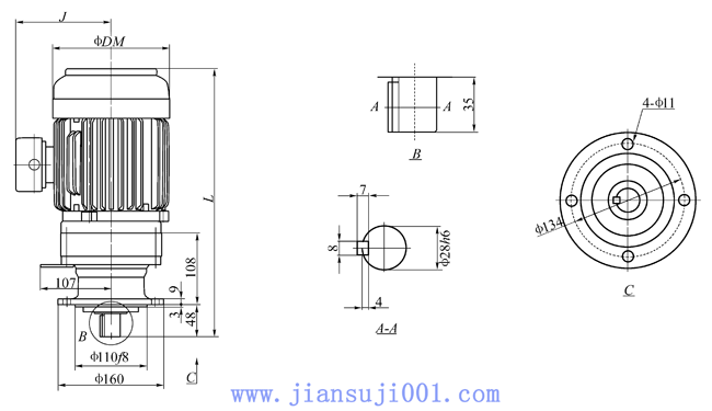 TVM-810擺線針輪減速機外形及安裝尺寸