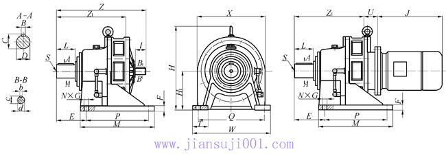 BW、BWD（上海变速机械厂标准）行星摆线针轮减速机外形及安装尺寸