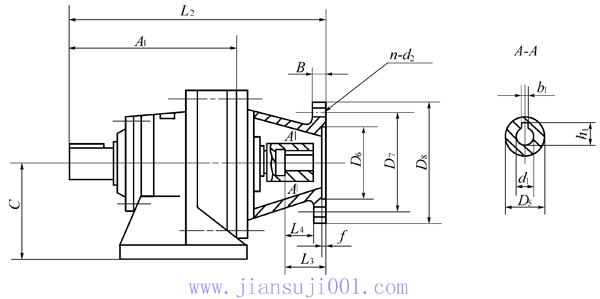 B系列（上海变速机械厂标准）行星摆线针轮减速机接盘安装外形及安装尺寸