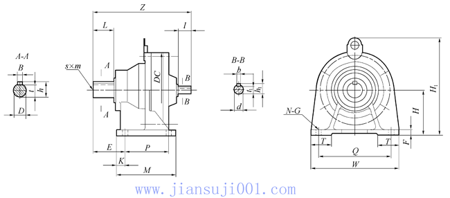 一級(jí)臥式雙軸型外形安裝尺寸圖表FW型8065～8155