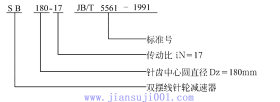 SB系列双摆线针轮减速机型号说明及标记示例（JB/T5561-1991）