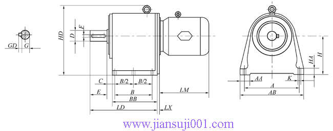 YCJ315齿轮减速电机外形安装尺寸(JB/T6447-92)