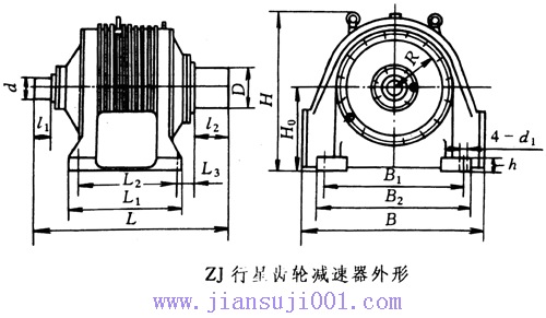 水泥磨减速机常用减速机的技术性能和外形尺寸(ZJ型减速机)