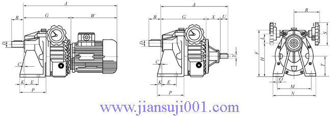 MBNW-C、MBNWY-C单级齿轮减速机组合外形及安装尺寸