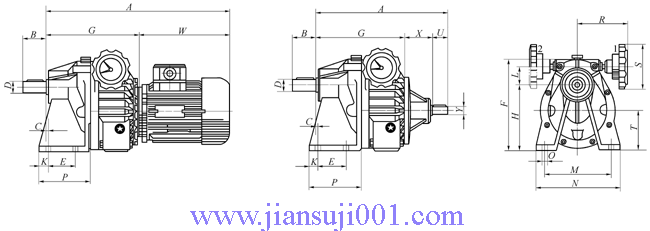 MBNW-2C、MBNWY-2C二级齿轮减速机组合外形及安装尺寸