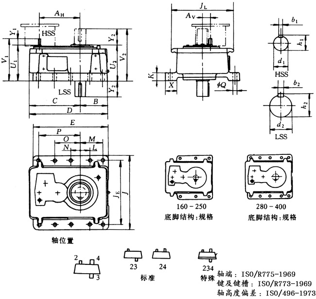 4PC160N～400N型四级斜齿轮减速器外形尺寸