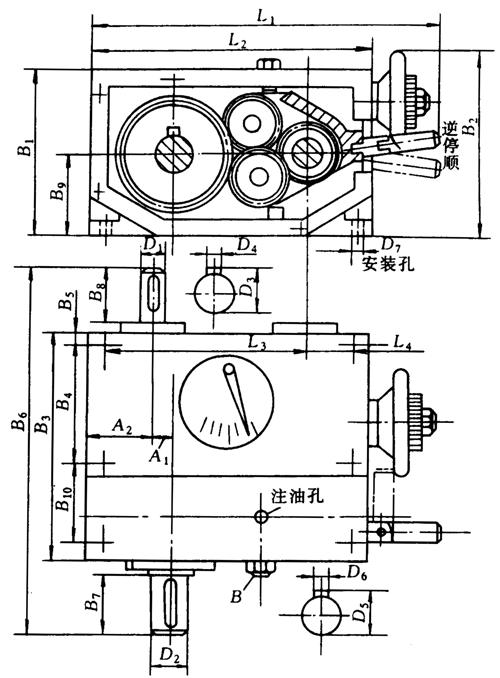 U34F型的外形及安装尺寸（JB/T6951-93）