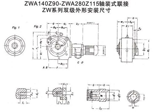 ZWA140Z90-ZWA280Z115軸裝式聯(lián)接ZW系列雙級外形安裝尺寸