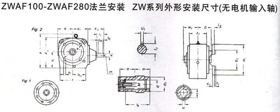 ZWAF100-ZWAF280法蘭安裝ZW系列外形安裝尺寸（無電機輸入軸）