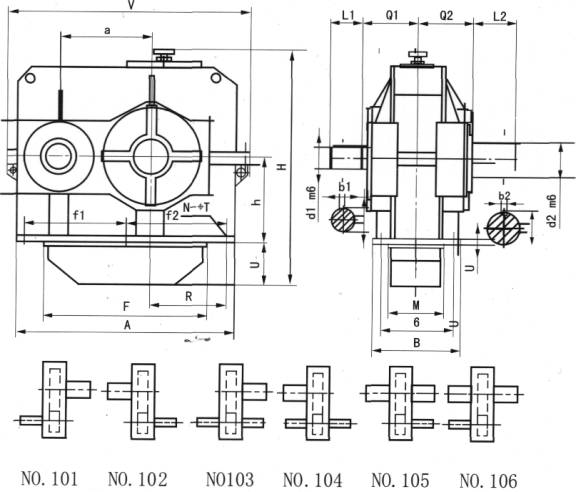 JDX56、JDX63、JDX71、JDX80、JDX90、JDX100、減速機的裝配型式及外形尺寸圖(JC/T878.2-2001)