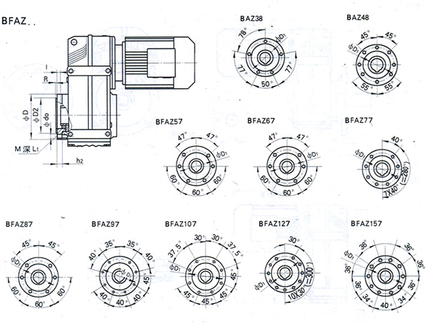 BFAZ……系列平行轴斜齿轮减速机安装尺寸