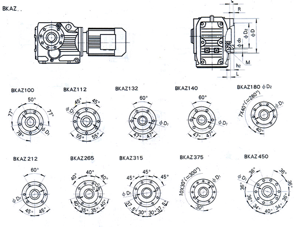 BKAZ100……系列螺旋锥齿轮减速机安装尺寸