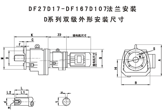 DF27D17……法兰安装斜齿轮减速机双级外形安装尺寸