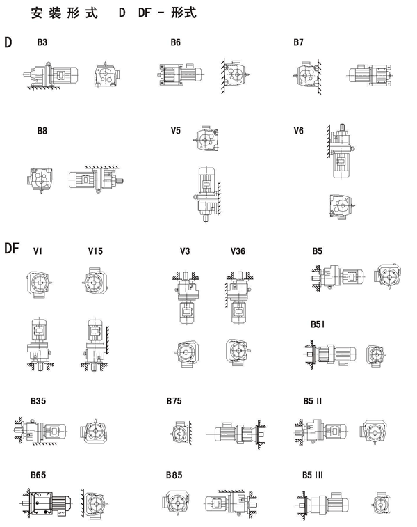 D系列斜齿轮减速机安装形式（D DF-形式）