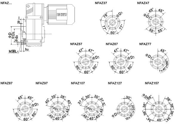 NFAZ37……系列平行轴斜齿轮减速机安装尺寸