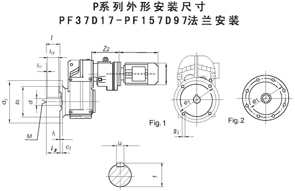 PF37D17……法兰安装平行轴斜齿轮减速机外形安装尺寸