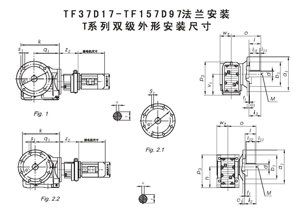 TF37D17……法兰安装双级斜齿轮锥齿轮减速机外形安装尺寸
