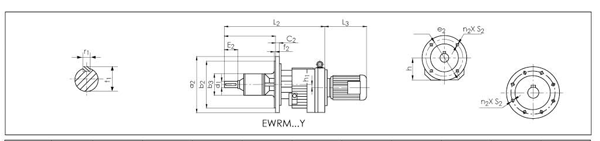 EWR37……斜齿轮减速机安装型式、输出方式尺寸图表