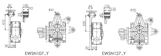 EWS107、EWS127斜齿轮蜗轮减速机扭力臂安装尺寸图
