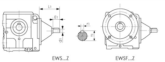 EWS37……斜齿轮蜗轮减速机输入方式尺寸图表