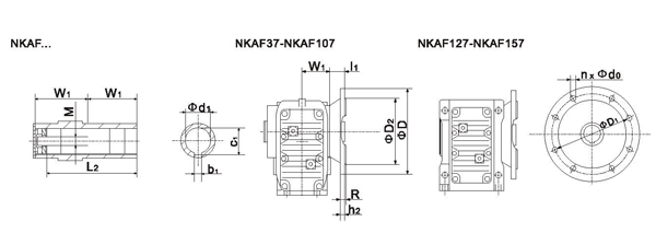 NKAF37……系列螺旋錐齒輪減速機(jī)安裝尺寸