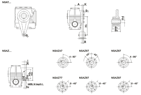 NS、NSAZ系列斜齿—蜗轮蜗杆减速机安装尺寸