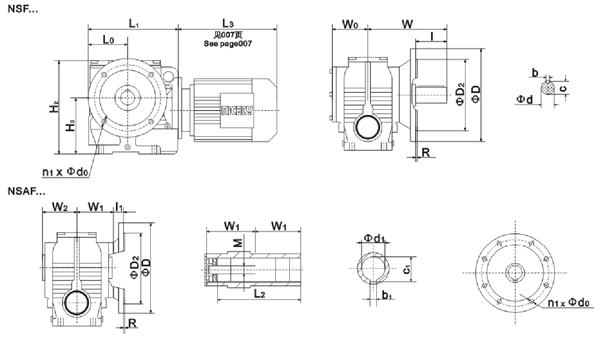 NSA37……系列斜齒—蝸輪蝸桿減速機(jī)安裝尺寸