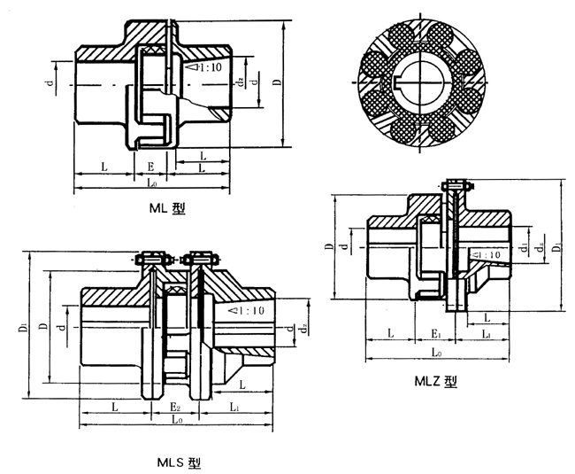 ML梅花形弹性联轴器外形及安装尺寸（GB5272—85） 