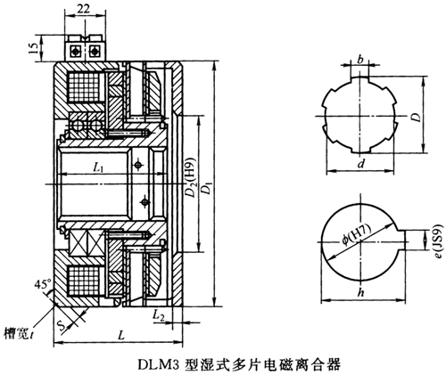 DLM3型湿式多片电磁离合器基本参数及外形尺寸
