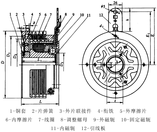 DLM4系列摩擦片式电磁离合器的主要尺寸和特性参数（JB/ZQ 4385-86）