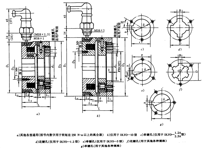 DLYO型牙嵌式电磁离合器的主要尺寸和特性参数（JB/ZQ 4385-86）