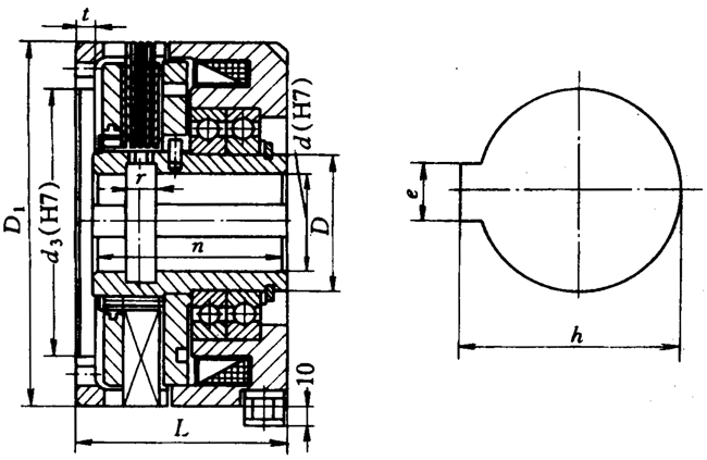 ERD系列湿式多片电磁离合器的主要尺寸及特性参数（JB/ZQ 4385-86）