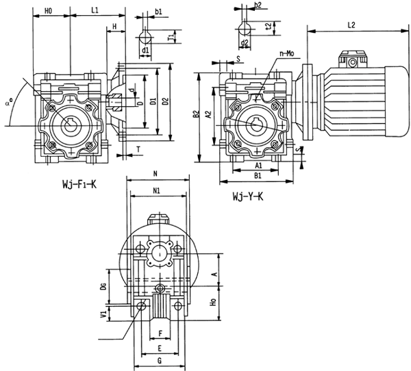 2J一F1一K   WJ一Y一K中空轴型蜗轮减速器外型安装尺寸