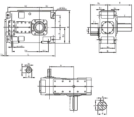 XH4S8、XH4S10、XH4S12、XH4S14、XH4S16、斜齿/伞齿系列大功率减速机安装尺寸