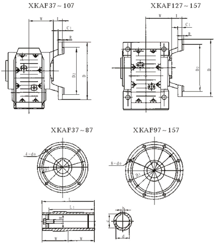 XKAF37……系列螺旋伞齿轮减速机安装尺寸