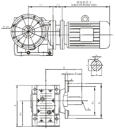 XKF127、XKF157系列螺旋伞齿轮减速机安装尺寸