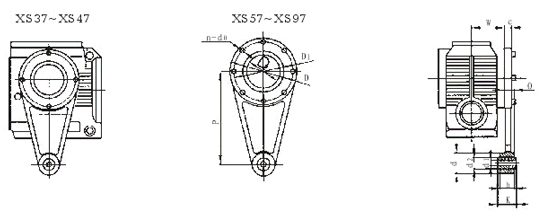 XSAF37、XSA47、XSA57、XSA67、XSA77、XSA87、XSAF97、系列斜齿轮蜗轮减速机扭力臂安装尺寸