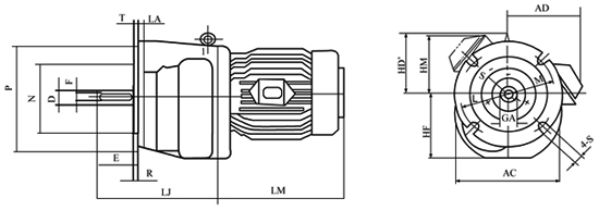 JC120F……凸缘安装的减速电动机外形及安装尺寸