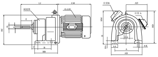 JCJ120……底脚安装的减速电动机外形及安装尺寸