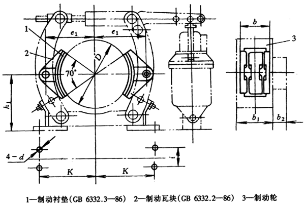 块式制动器联接尺寸（GB 6332.1-86）