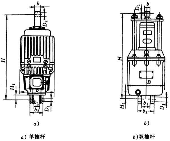 电力液压推器特殊性能代号及安装尺寸（JB/T 6406.3-92）