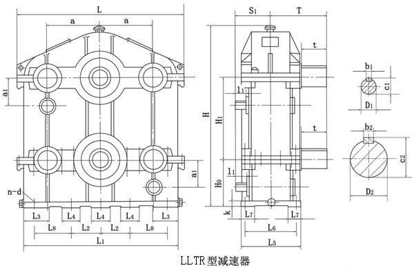 LLTR300、LLTR350、LLTR400、LLTR450、LLTR500、型三环减速器外形及安装尺寸