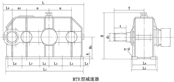 MTR350、MTR400、MTR450、MTR500、MTR600、型三环减速机外形及安装尺寸