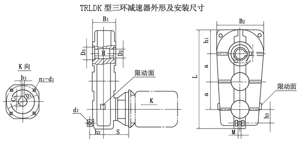 TRLDK125、TRLDK145、TRLDK175、TRLDK215、型减速器外形及安装尺寸