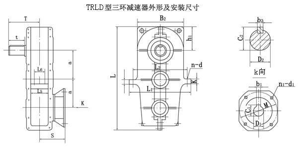 TRLD125、TRLD145、TRLD175、TRLD215、型减速器外形及安装尺寸