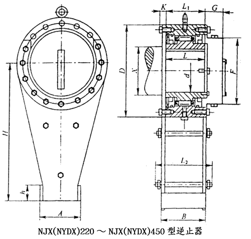 NJX（NYDX）220～NJX（NYDX）450型逆止器基本参数及主要尺寸